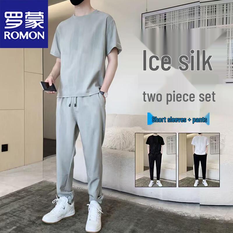 ROMON Men s Summer Casual T-Shirt & Pants Set M