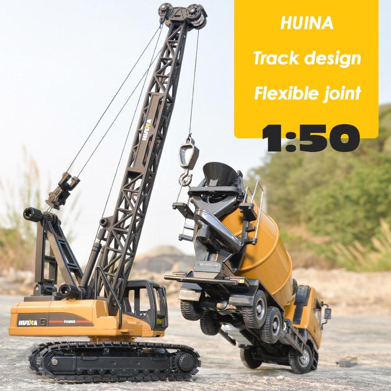 1/50 Huina Toy Alloy Car Model Simulation Crane Loader Dumper Truck Engineering Vehicle Crawler Collection Toy for Children Gift