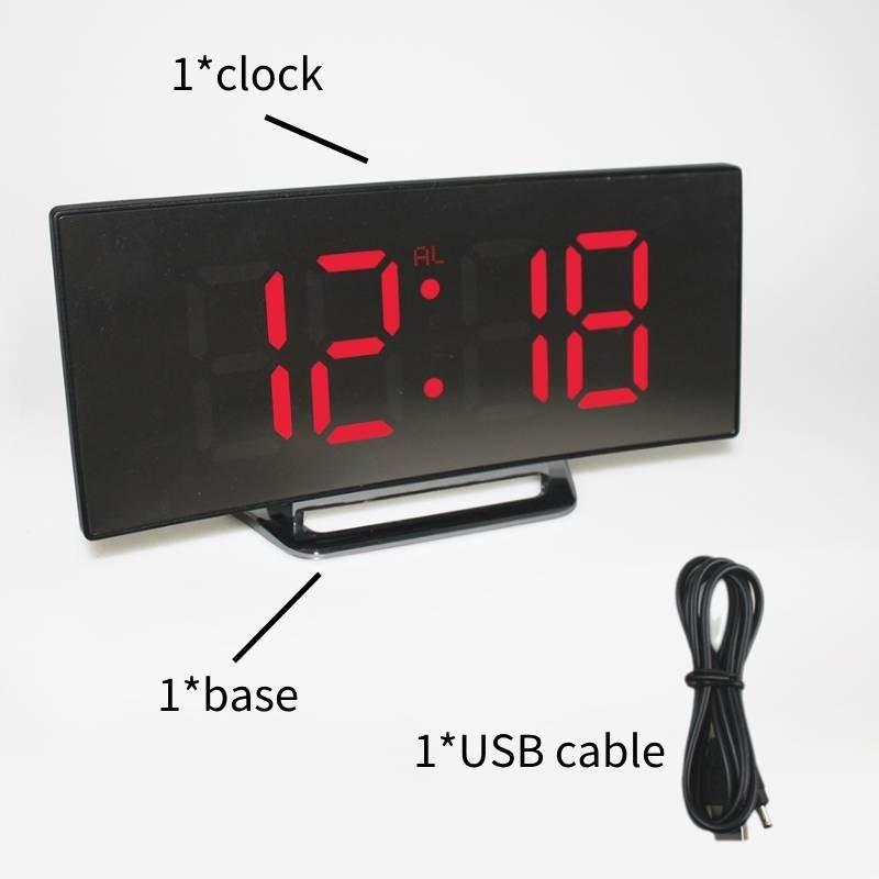 

Led Curved Digital Alarm Clock Usb Temperature Mirror Display Snooze Bedside красный