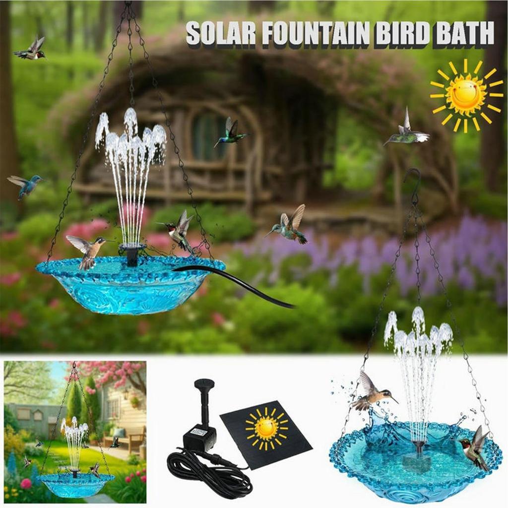 Bird Bath Solar Hangable Shower Bowl Solar Fountain for Bird Bath with Water Pump for Outdoor Patio Garden Backyard