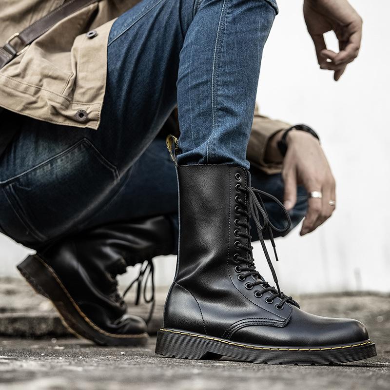 Neue 14-Loch Paar Leder High-Top Martin Stiefel Werkzeug Armee Herren Hohe Lokomotive Damen Stiefel