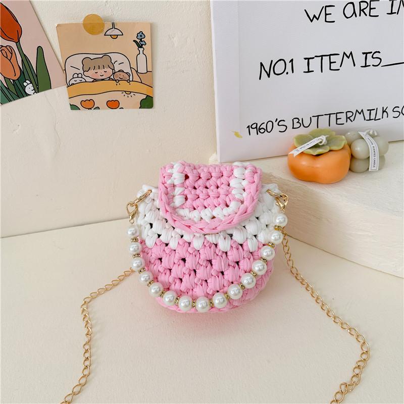 Adorable Kids Knitted Tote Bag Fashionable Princess Crossbody Bag In Bright Colors розовый