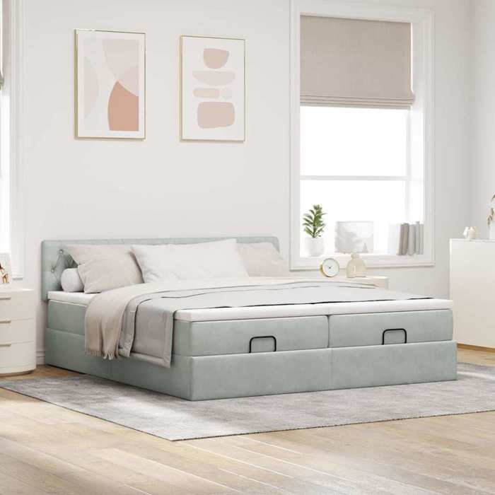 VidaXL Ottoman Bed Frame with Light Grey Mattress 200x200 Cm Velvet 3312098