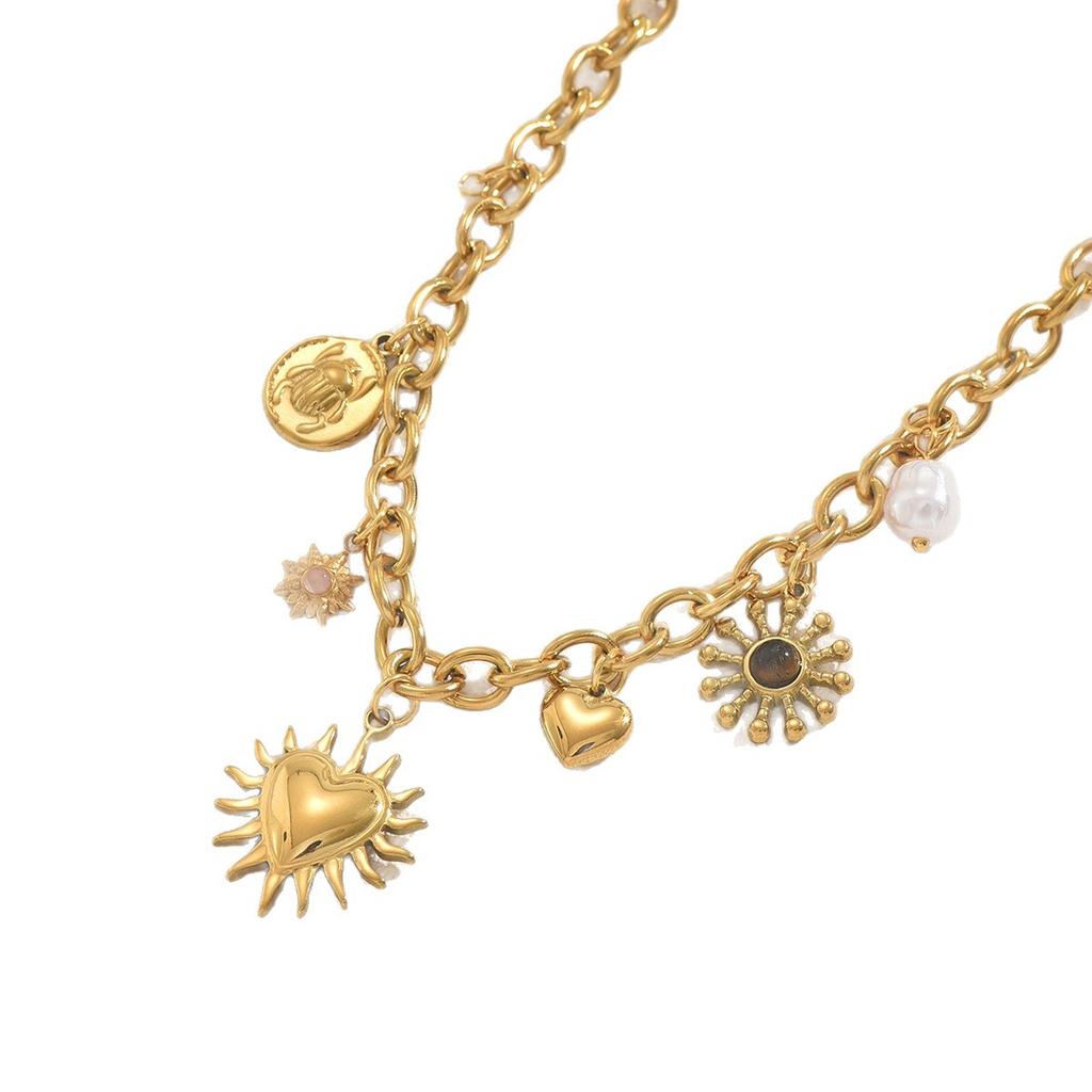Hot-selling light luxury fashion gold-plated sunflower moon love gemstone pearl accessories pendant chain necklace batch