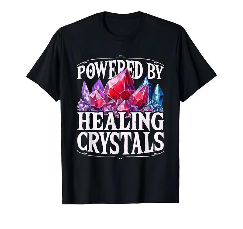 Black Healing Crystals Themed Graphic TShirt Colorful Crystal Cluster Red Purple Blue Print Spiritual  Nature EleUnisext Top S