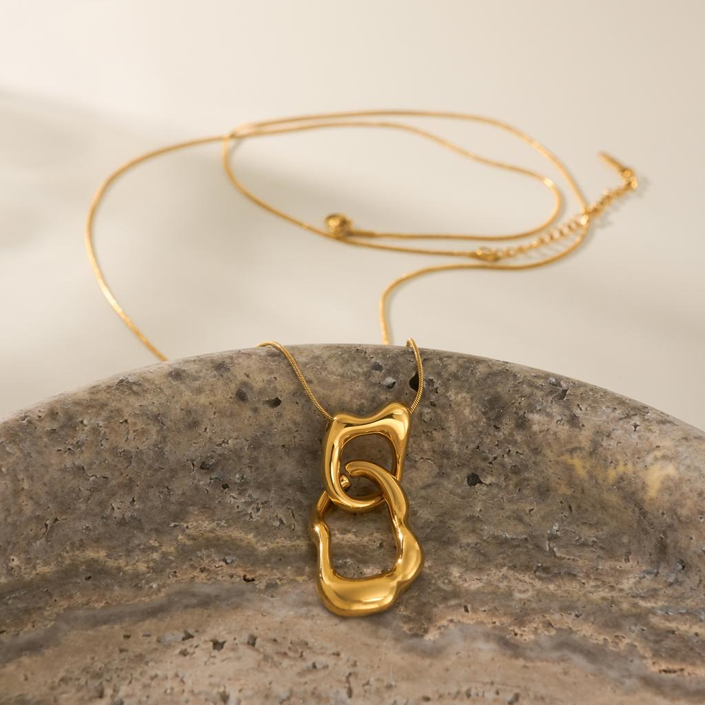 MYNECK Trendy Jewelry Trend 18k PVD Gold Plated Stainless Steel Long Style Sweater Chain Double Ring Fashion Pendant Necklace