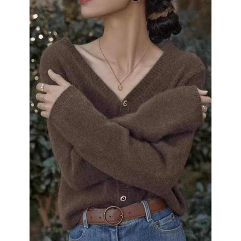 Autumn and winter new v-neck sweater cardigan women's coat lazy wind with loose soft waxy knitted sweater