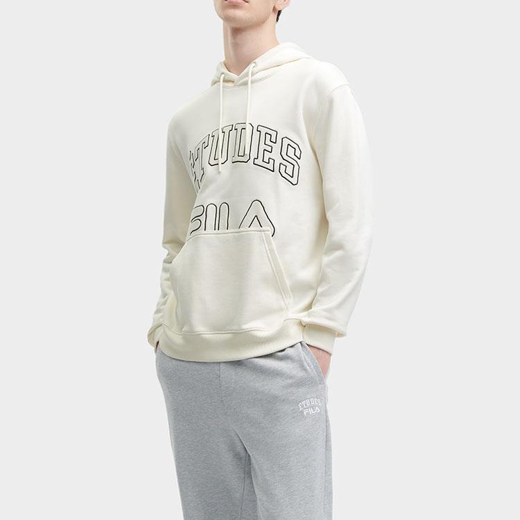 FILA X Études 2023 Winter New American Vintage Knitted Hoodie Pure Cotton Comfortable Sweatshirt Men tops Coconut-White F11M346205F-IV