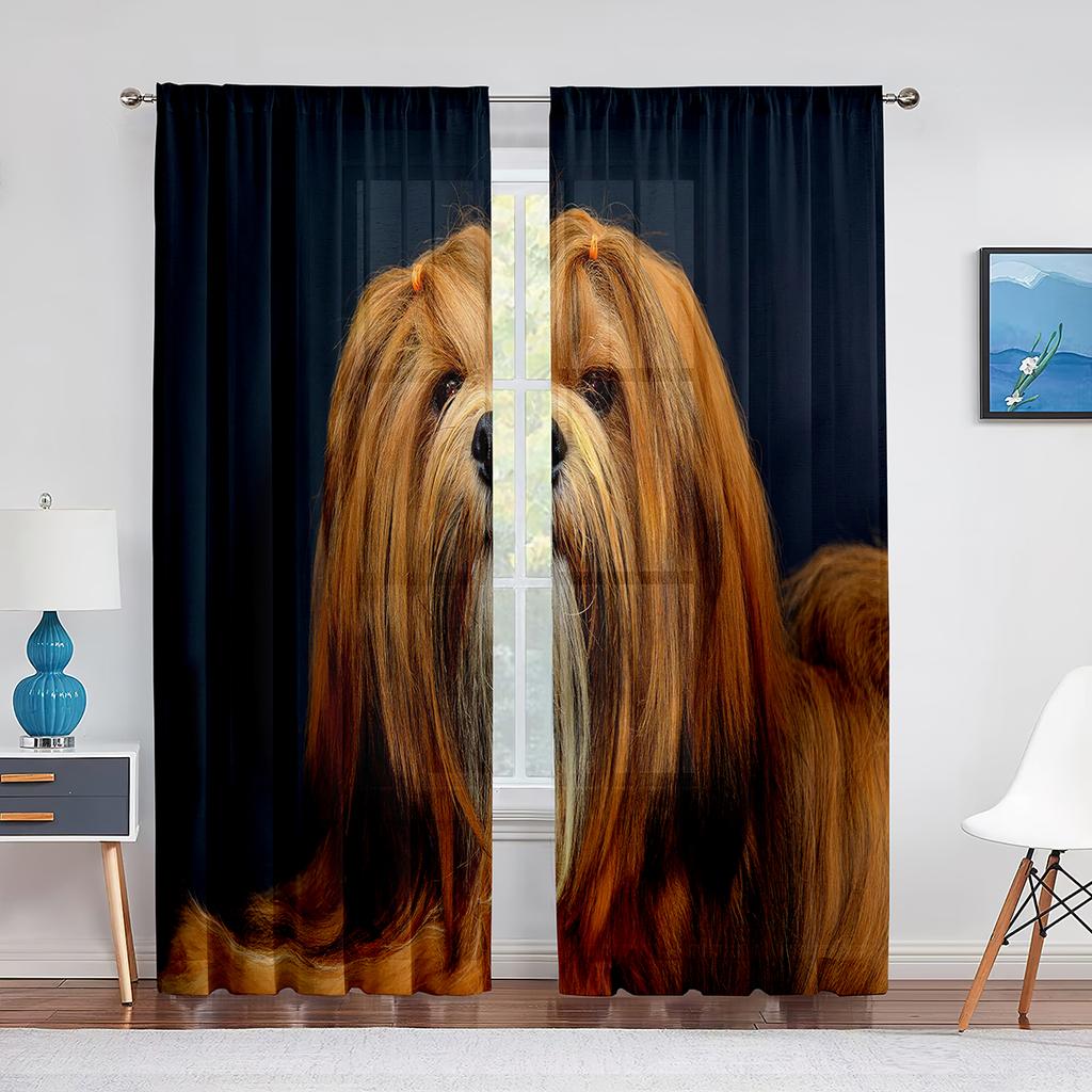 Cute Dog Shih Tzu Puppy Pet Sheer Voiles Curtains for Living Room Bedroom Kitchen Tulle Window Curtain Home Balcony Decor Drapes