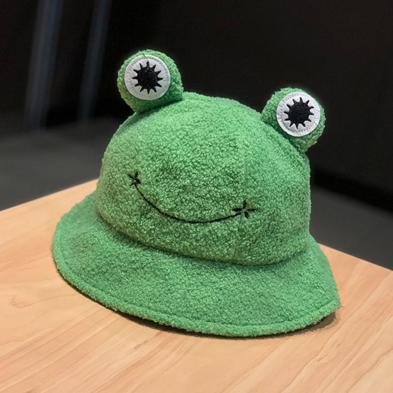 Winter Bucket Hat Polyester Plush Fisherman Caps for Women Men Keep Warm Cute Cartoon for Frog Style Trendy Accessories