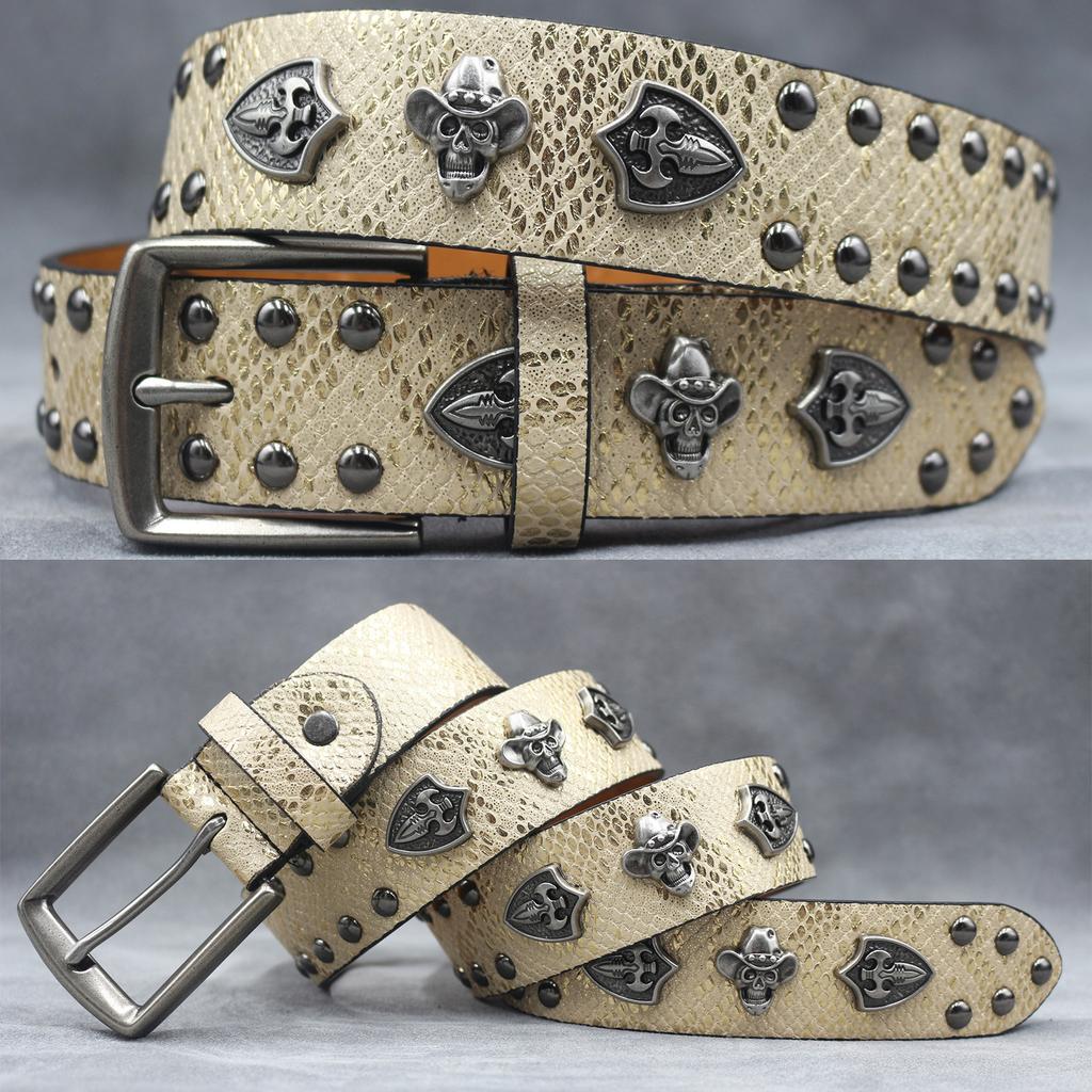 7-color Skull Shield Rivet Belt Punk Men's Belt Women's Snake Pattern Versatile Decorative Belt