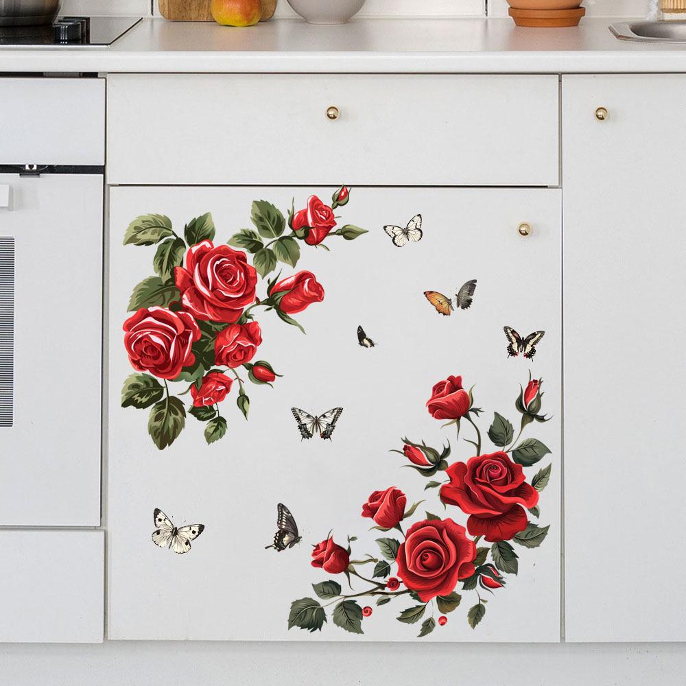 Removable Rose & Butterfly Wall Sticker for Living Room, Bedroom & Entrance - MLY392