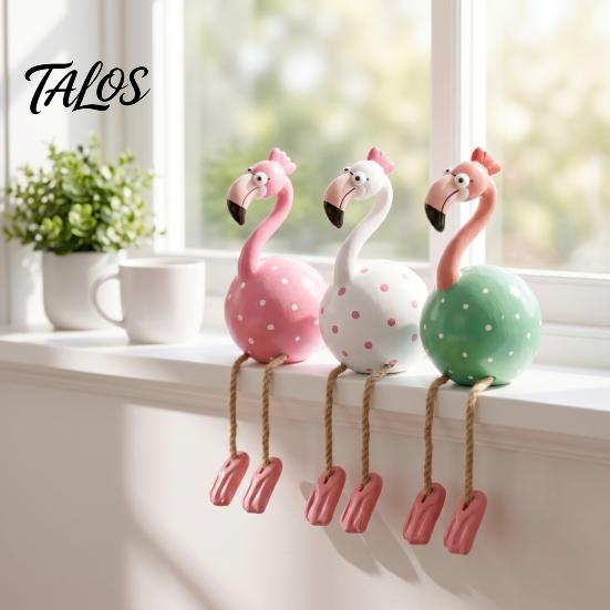 Flamingo Figurine Cute Dangle Leg Figurine, Tropical Polka Dot Statue, Whimsical Outdoor Statue Resin Home Decor Ornament for Indoor Patio Yard Shelf