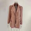 Women Fall Coat Long Sleeve Tweed Blazer Jacket Double Breasted Notched Lapel Ribbed Open Front with Pockets