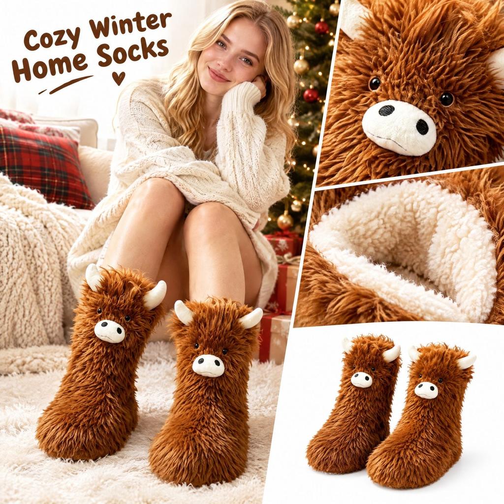 Christmas Plush Warm Socks Winter -Lined Thick Home Floor Socks for Indoor Wear