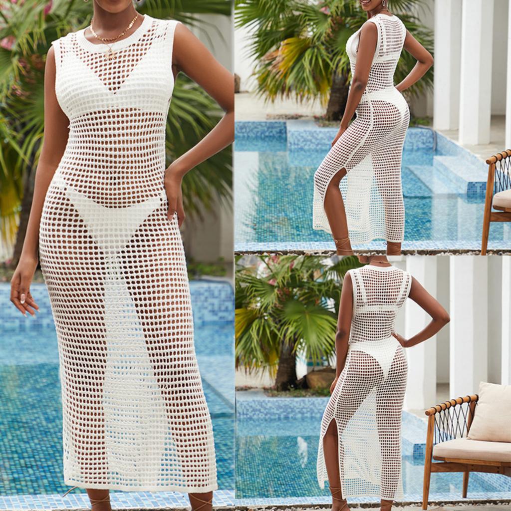 Beach Cover-Up Women's Hollow Knit Vest Dress Sun Shirt