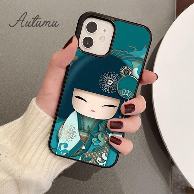 Kawaii Kokeshi Phone Case for iPhone 11 12 13 14 Pro Max Mini X XR XS SE 2020 SE 6S 7 8 Plus Samsung Galaxy S21 S22 Cover Shell