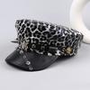 Punk Y2k Beret Hat Harajuku Flat Top Cap Vintage Rivet Leopard Hat  for Girls