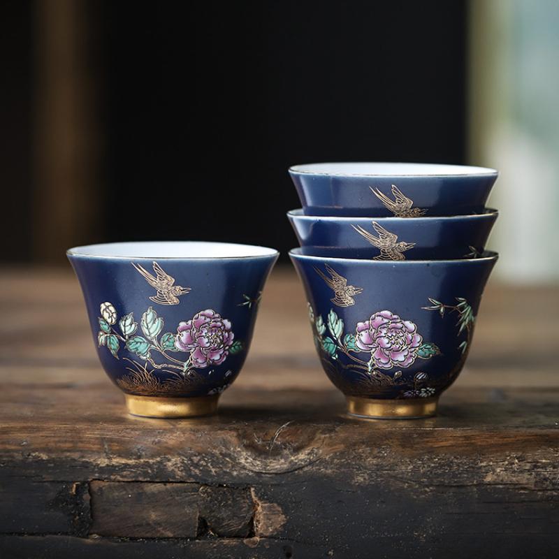 Blue Gold Painted Teacups for Home Use Single Master Cup Creative Hand-painted Magpie Tea Cup Set