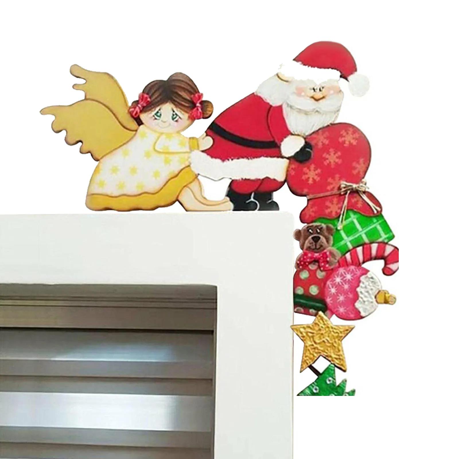 

Christmas Door Frame Ornament With Wooden Santa Claus And Elk Seasonal Hanging Decoration For Home Entrance And Festive Display
