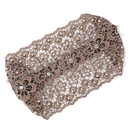 Kvinner hult pannebånd Blomstermønster skinnende rhinestones Faux Pearls Hårbånd Høy elastisk bred hårholder