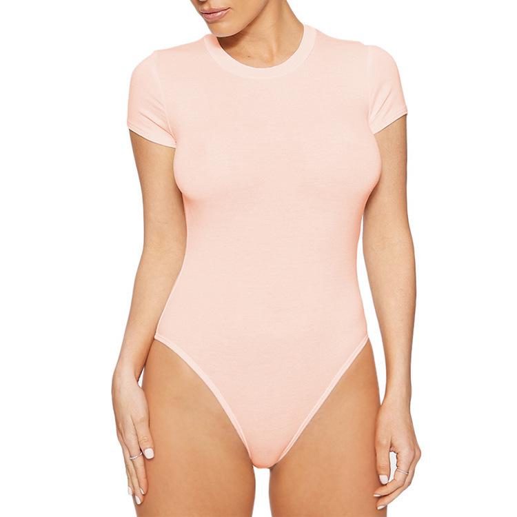 2025 Women's Slim-Fit Casual Round Neck Bodysuit - Solid Color Short Sleeve T-shirt