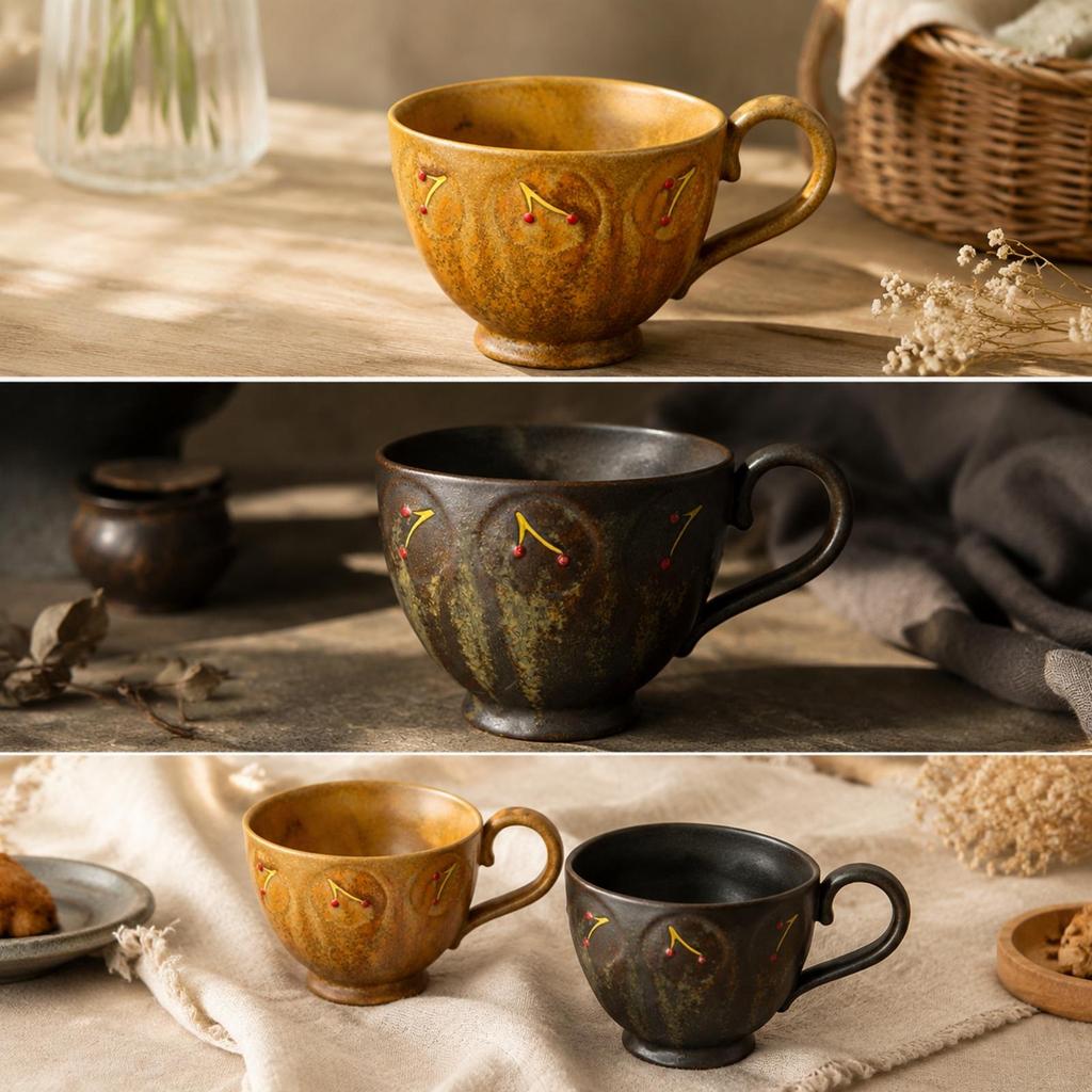 HandPainted Cherry Motif Ceramic Cup Microwave Underglaze Drinking Elegant for Home