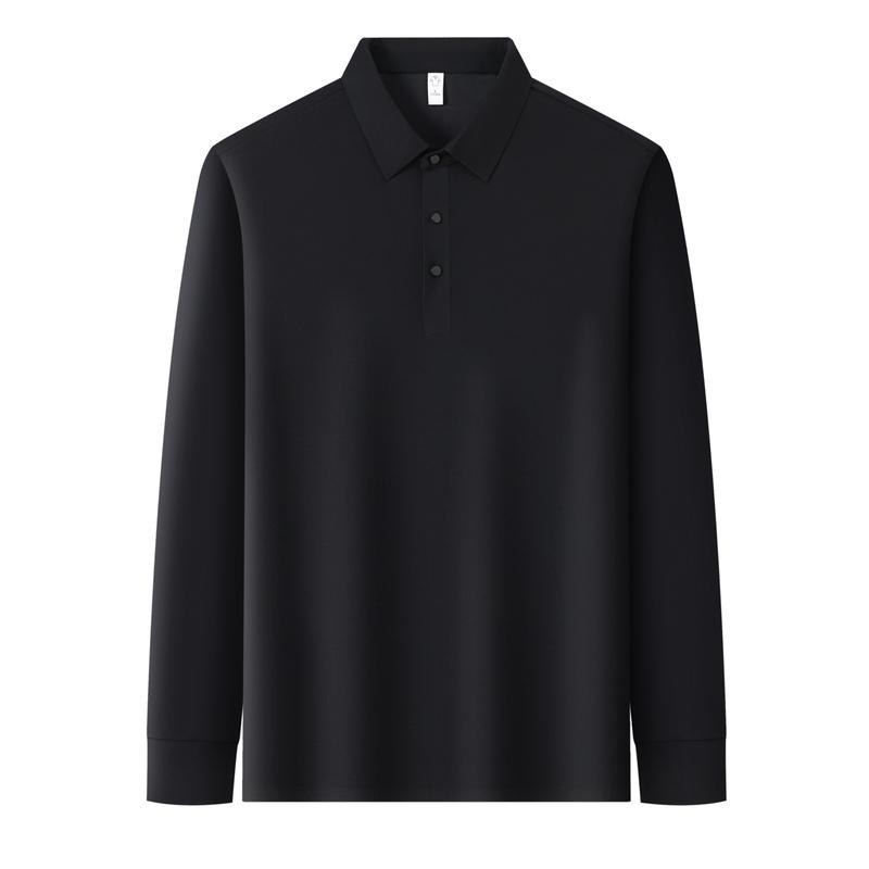 Autumn Ice Silk Traceless Long-sleeved T-shirt Men's Hot POLO Shirt New Solid Color Lapel Top