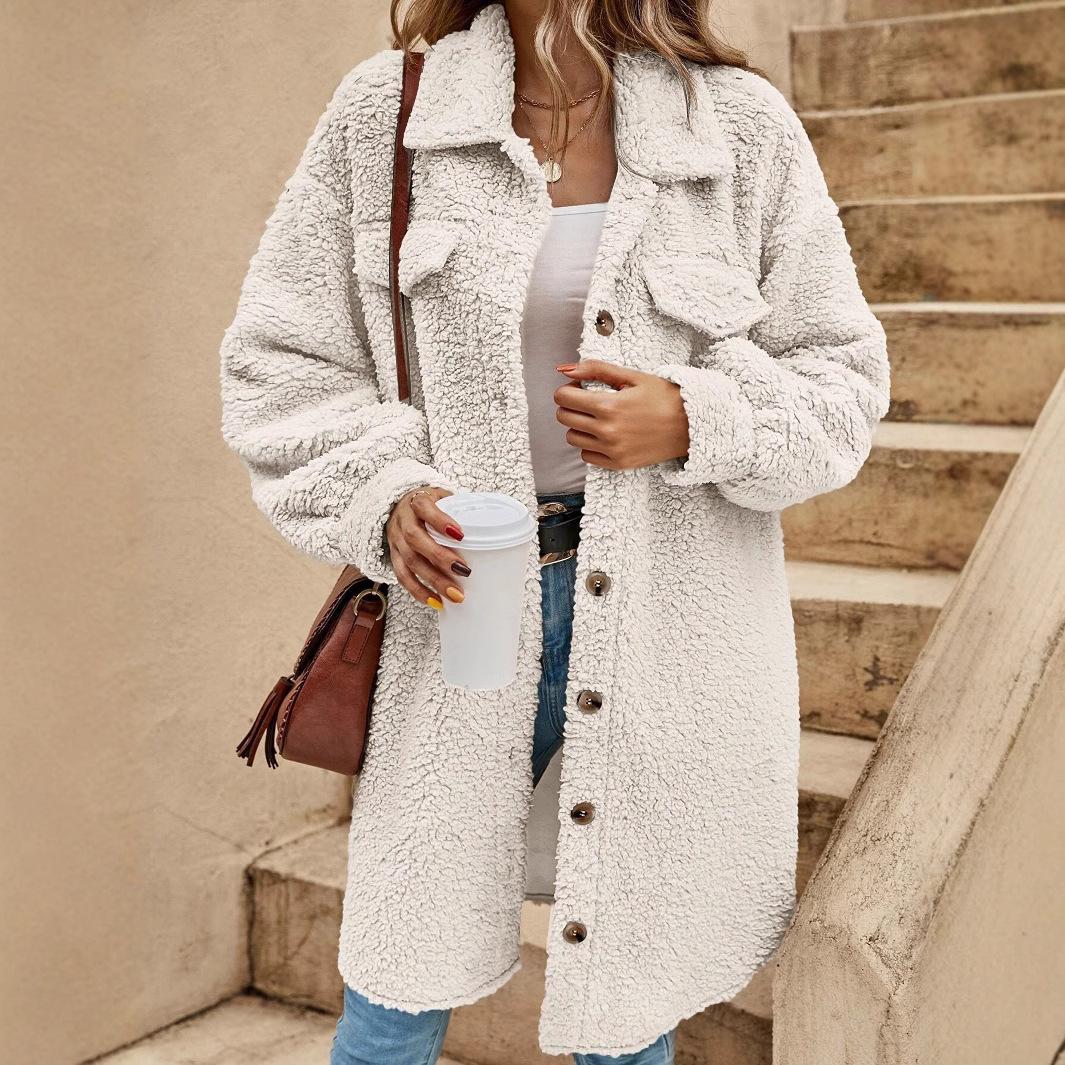 

Женские осенне-зимние флисовые толстые куртки, модные свободные повседневные кардиганы, теплые длинные пальто для офисных леди, пальто для поездок на работу XS абрикосовый