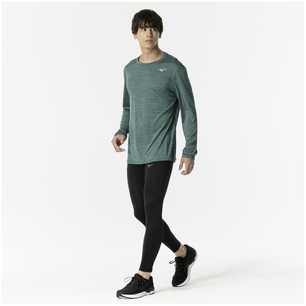 Mizuno Running Wear Quick Dry Long Sleeve Aurora Sweat Absorbent Quick Drying Reflective Print J2MAA520 Evergreen T-Shirt Men's