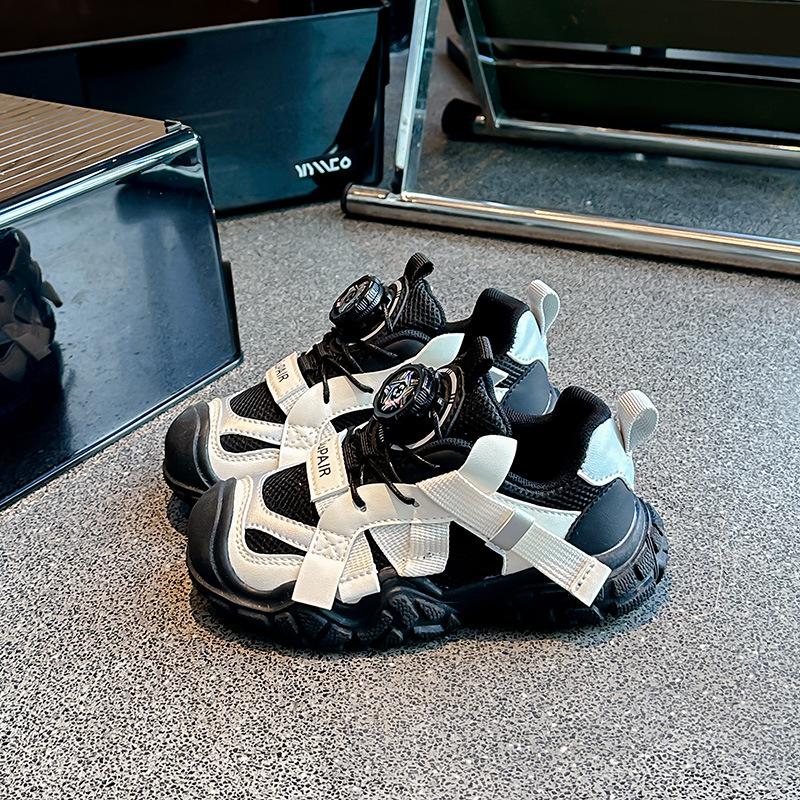 Knob buckle children's sneakers 2025 popular girls' shoes spring and autumn boys' shoes breathable mesh autumn children