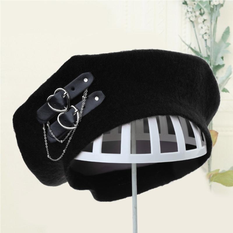 Lolita Girls Heart Buckle Beanie JK Hat Sweet Cool Hair Accessories Fashion Beret Breathable Preppy Style Lolita Hat