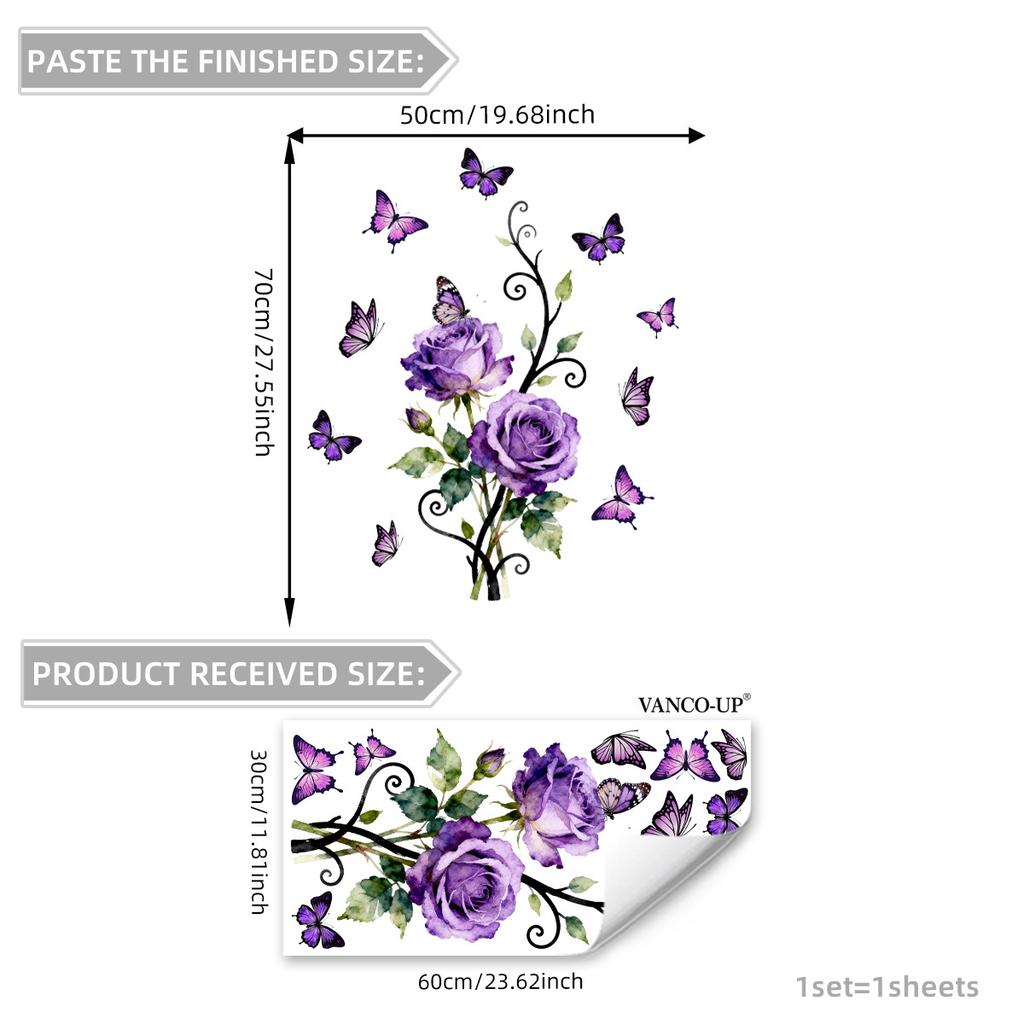 Valentine's Day Floral Wall Stickers, Rose Butterfly Decor, Living Room Bedroom Kids Room Holiday Background Wall Art