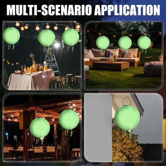 Hanging Solar Lantern Outdoor Round Chinese Style Lantern with 4 Tassels Solar LED Light for Garden Patio Wedding Party Decoration