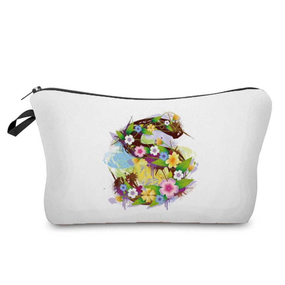 Women Flower Group Letters Print Cosmetic Bag Toiletries Organize Travel Storage Case 6787