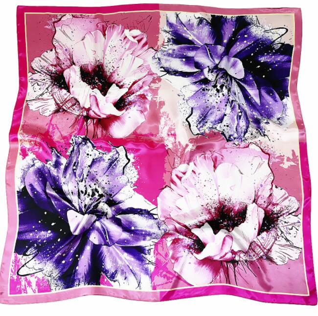 New Designs 90*90cm Square Silk Scarves Women Foulard Head Scarf Ladies Shawl Wrap Bandanna Female Chiffon Hijab Beach Scarf