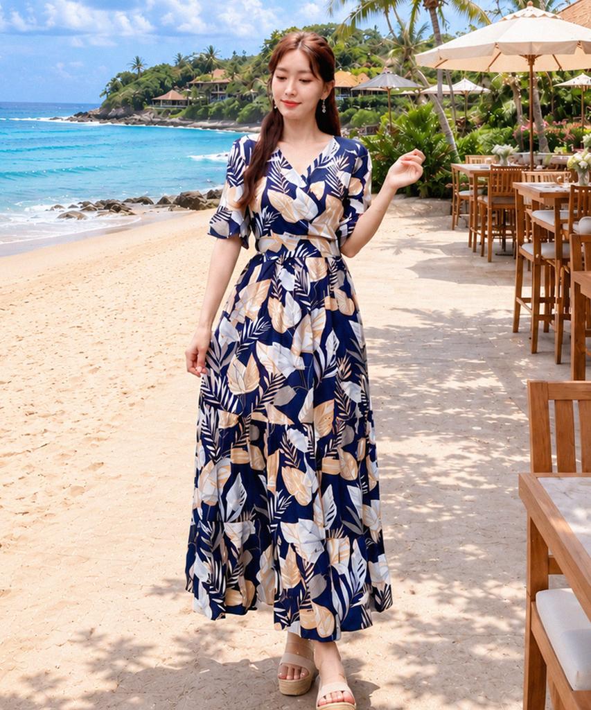 Helingbon Women'S Summer Tropical Resort Long Dress A-Line Loose Fit Plus Size / Hi186W