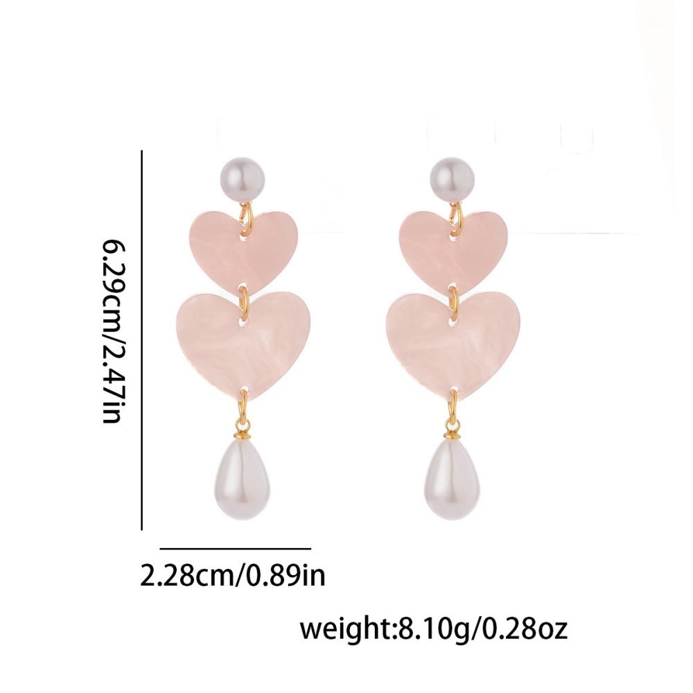 Sweet pink heart-shaped tassel earrings long acrylic small fresh earrings temperament vacation ins style earrings
