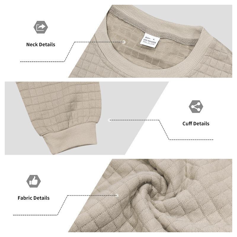Men's Waffle‑Grid Textured cPullover Sweatshirt Soft Long‑Sleeve, Relaxed‑Fit Casual Daily & Layering Top for All Seasons