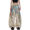 Vintage Spice Girls Loose High Waist Splicing Overalls Women's Summer New Paratrooper Pants Scimitar Pants