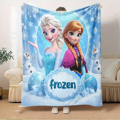1pc Flannel Frozen Elsa and Anna Snowflake Throw Blanket - Great for Bedding, Sofa Cover, Gift, Home