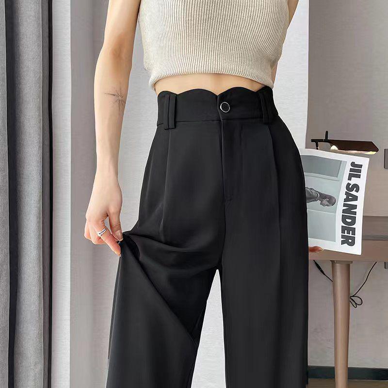 

Women s 2026 High-Waisted Ice Silk Pants - Summer Narrow Wide-Leg Design XS: 40-45 kg