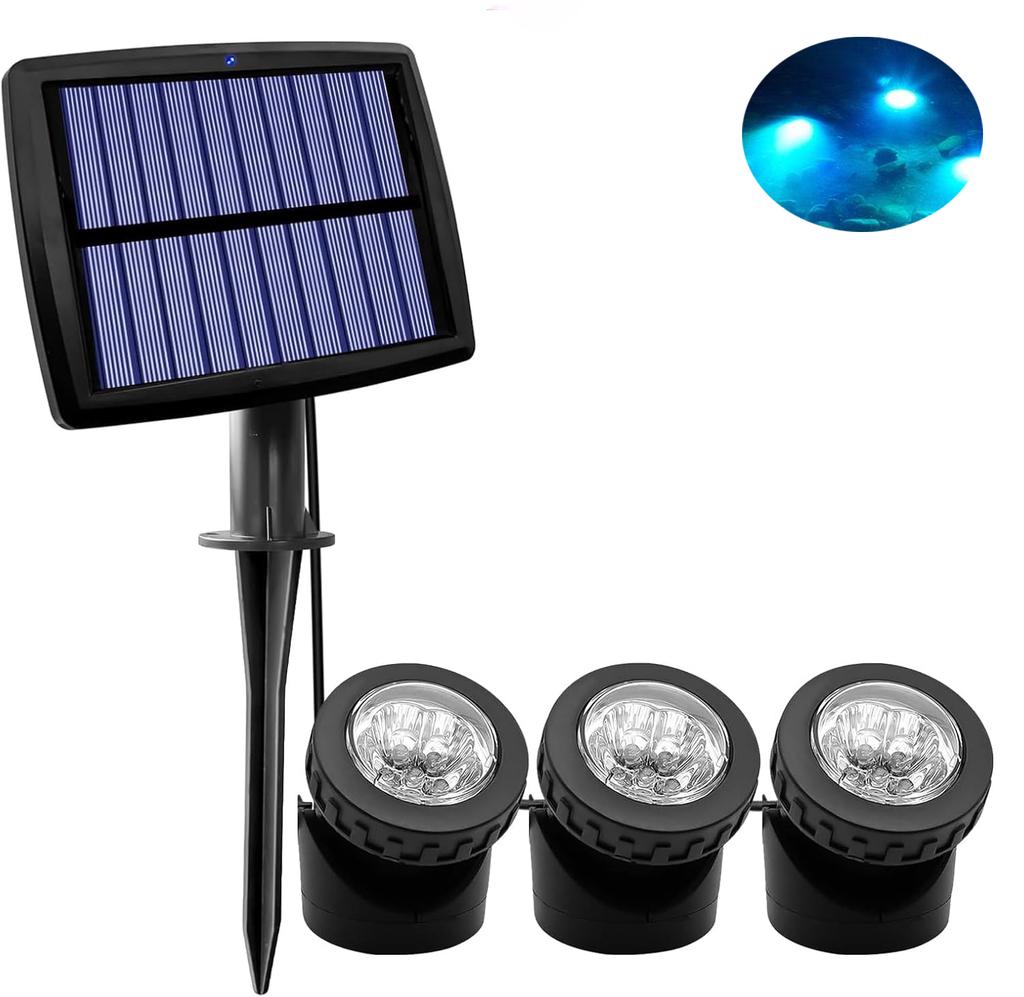 Solar Pond Lights IP68 Waterproof Submersible LED Spotlights Underwater Landscape Lamp for Garden Fountain Pool Pond Decor Lamp