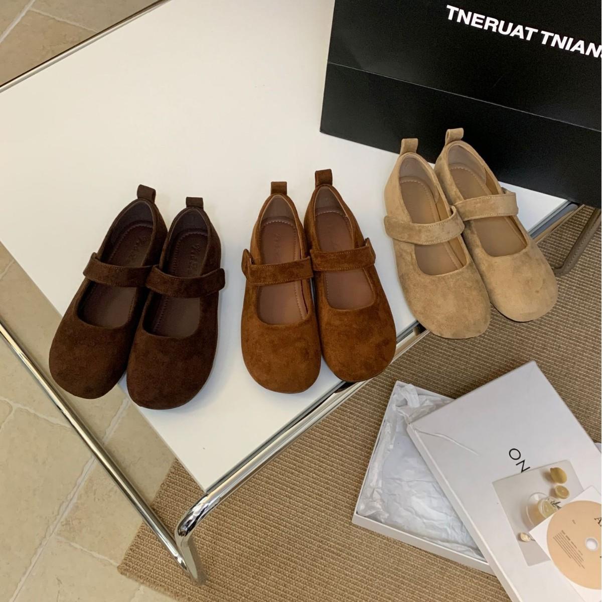 

2025 autumn new matte woolen one-word belt versatile OL shallow mouth Doudou thick-soled pregnant women s single shoes 39 хаки