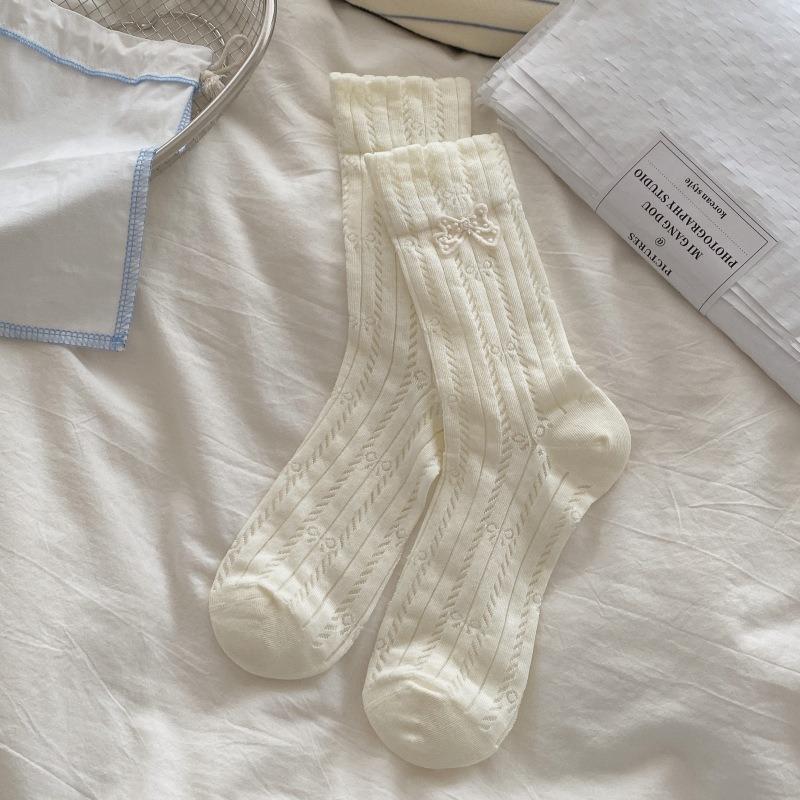 Female Spring and Summer Thin Hollow Lingge Floral College Wind Tube Stack Socks