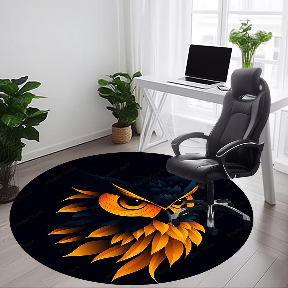 1pc Owl Head Chair Carpet for Office, Round Non Slip Durable Large Size Office Carpet, Suitable for Office