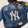 New MLB Base Logo Cropped Coats Women's Blue 3FDK02014-50BLS