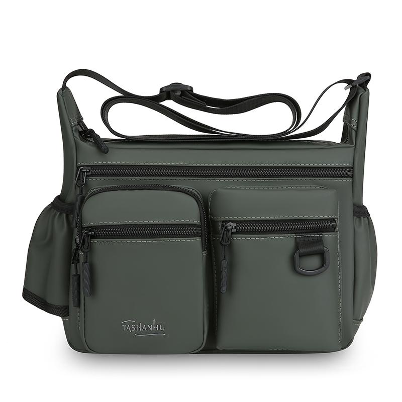 

Чоловіча нейлонова плечова сумка великої місткості з тримачем для пляшки – багатокишеньковий кросбоді-месенджер для повсякденного використання зелений