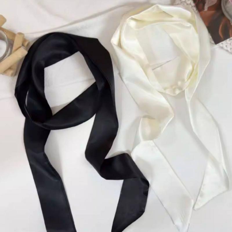 Women Long Narrow Scarf 190x4.5cm Polka Dot Satin Ribbon Headband Choker Multi Functional Accessory for Bags