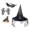 Halloween Witch Hat Pointed Adult Fancy Dress Oxford Cloth Modern Witches with Gauze Wizard